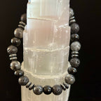 Men's Mystic Warrior Bracelet – Labradorite, Black Onyx & Lava Rock with Black Metal Spacers (Fits Large Wrists) - Che Cose Belle