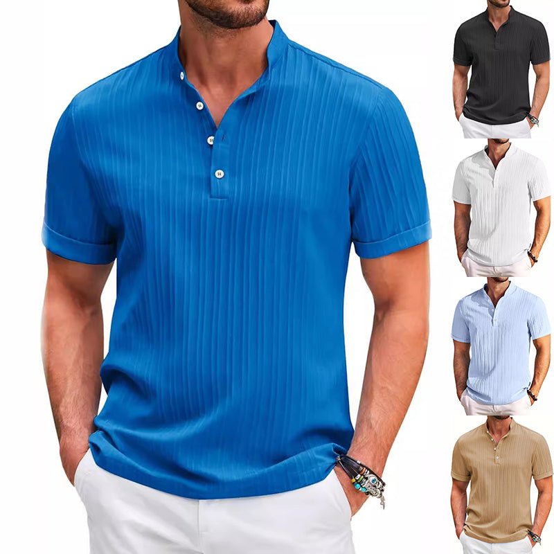 Men's Stand Collar Button Placket Short Sleeve Polo Shirt – 5 Colors | S–XXXL - Che Cose Belle