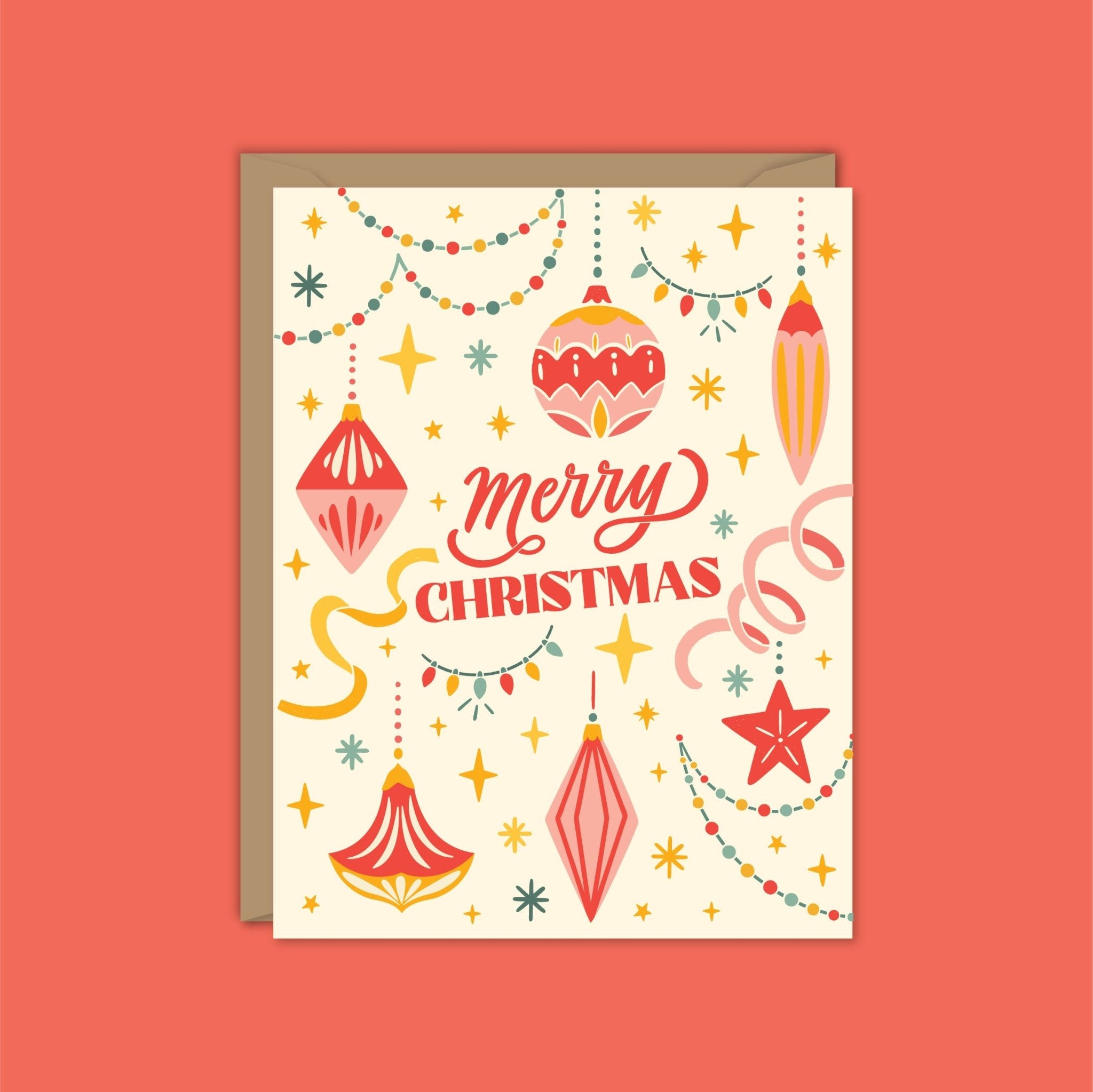 Merry Christmas Retro Ornaments Card - Boxed Set of 8 Cards - Che Cose Belle