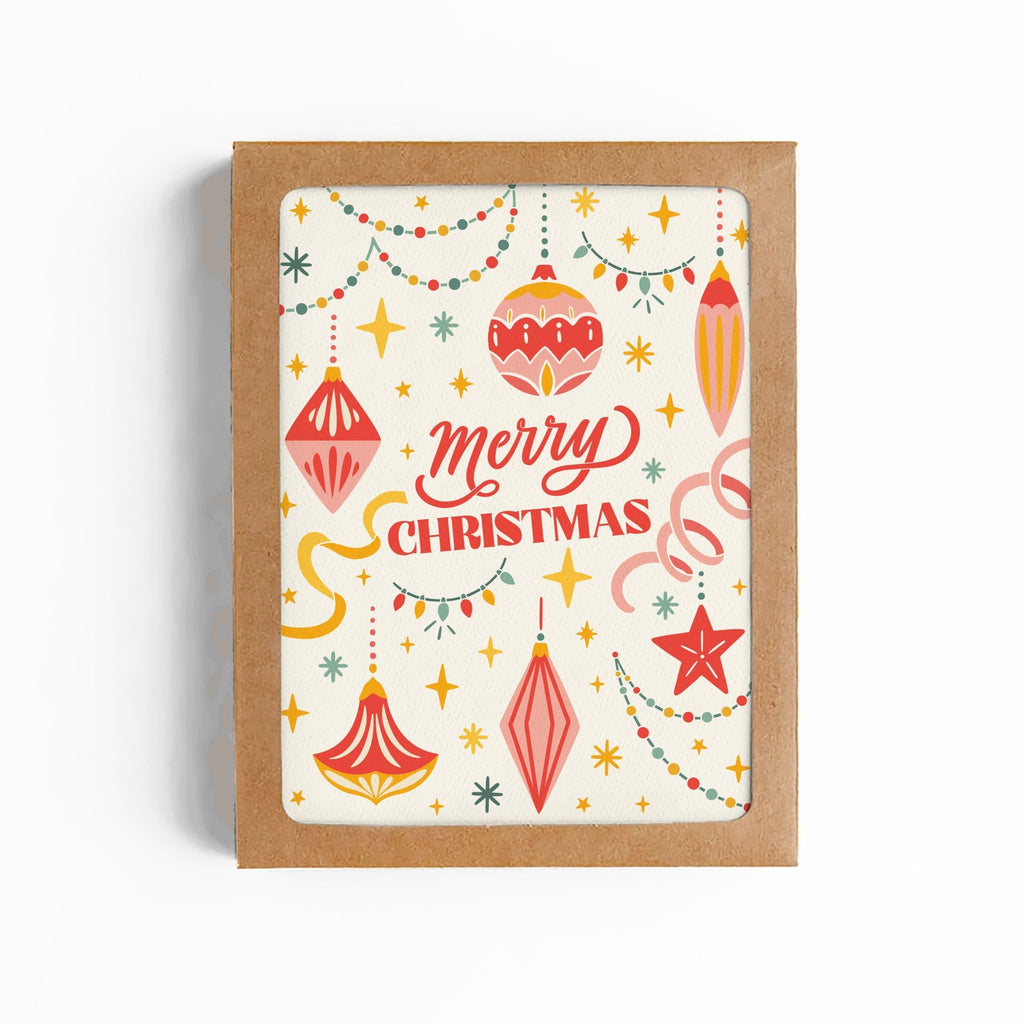 Merry Christmas Retro Ornaments Card - Boxed Set of 8 Cards - Che Cose Belle