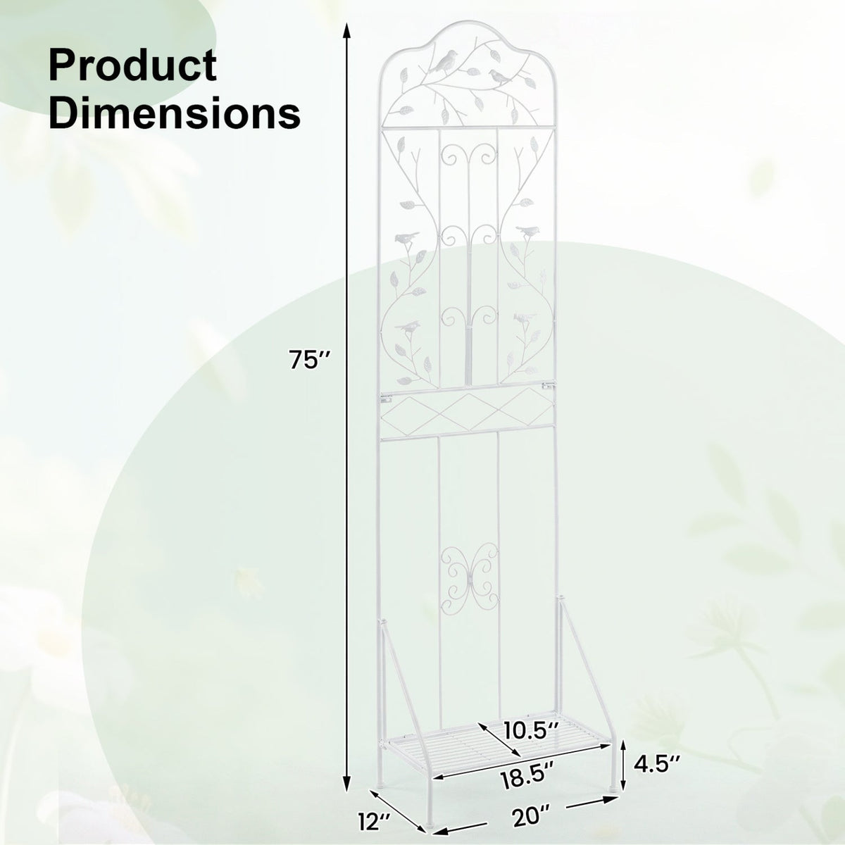Metal Garden Trellis with Foldable Shelf 75 x 20 Inch - Che Cose Belle