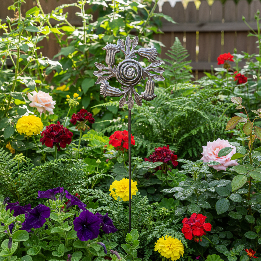Metal Trumpet Flower Twirl Garden Stakes - Che Cose Belle
