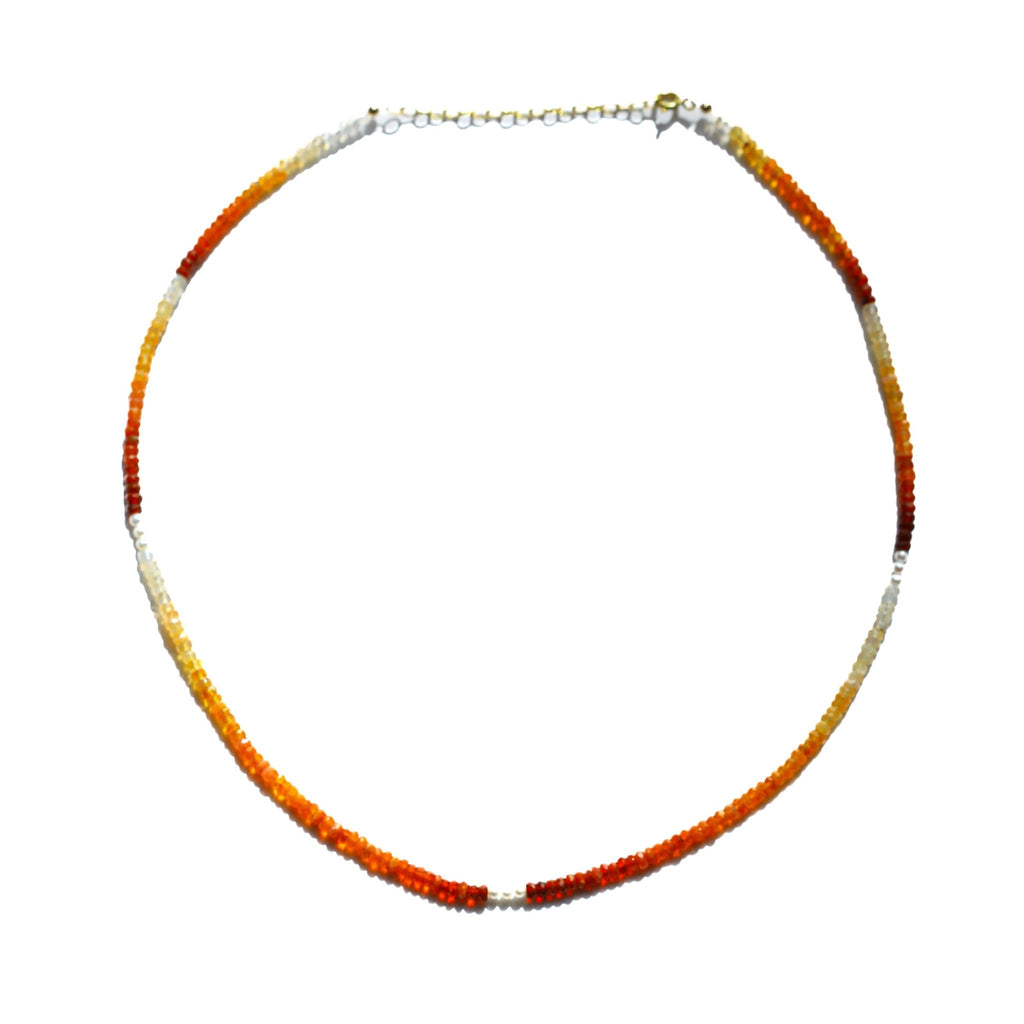 Mexican Fire Opal and Pearl Beaded Necklace - Moon Cycle - Che Cose Belle