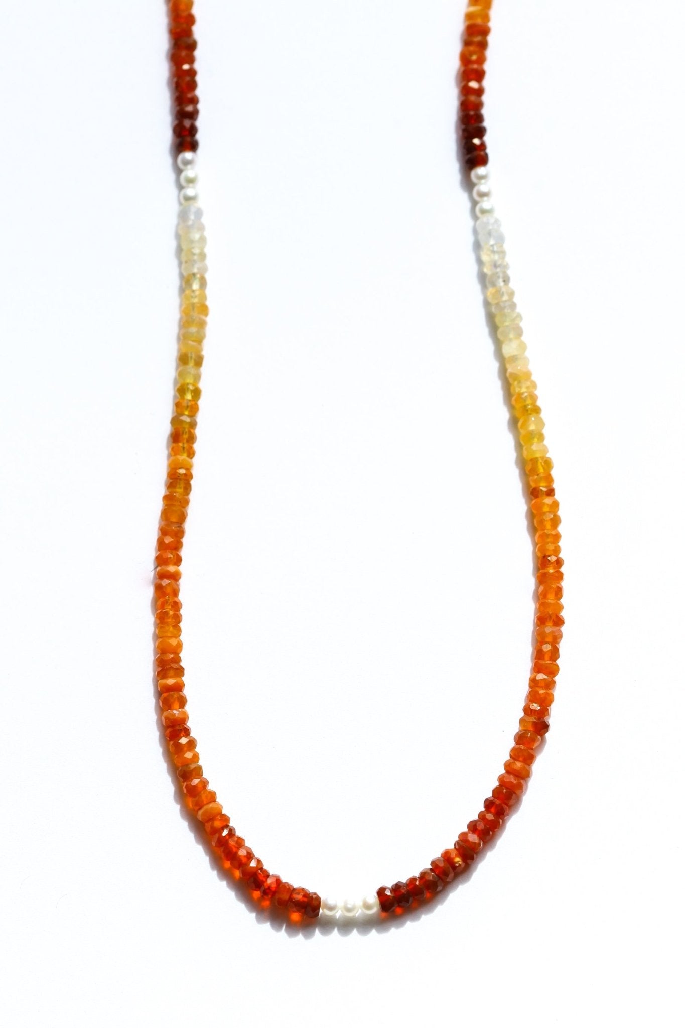 Mexican Fire Opal and Pearl Beaded Necklace - Moon Cycle - Che Cose Belle