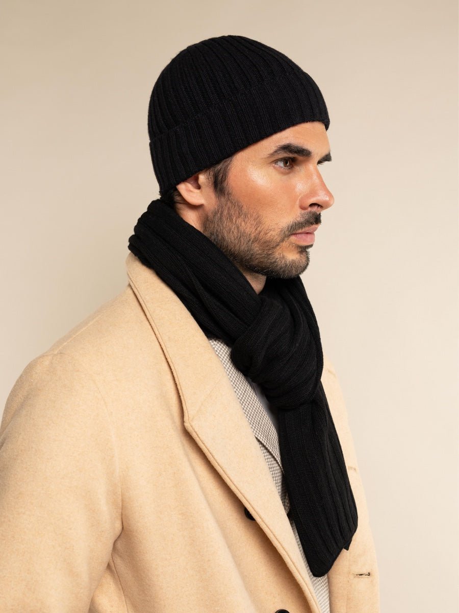 Milano (black) - Italian 100% cashmere ribbed beanie (unisex) - Che Cose Belle