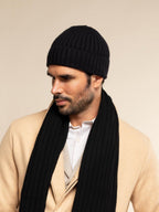 Milano (black) - Italian 100% cashmere ribbed beanie (unisex) - Che Cose Belle