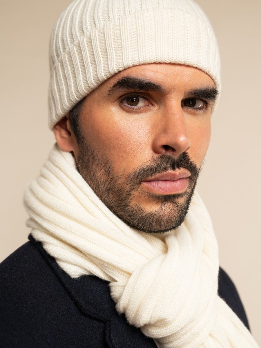 Milano (cream) - Italian 100% cashmere ribbed beanie (unisex) - Che Cose Belle