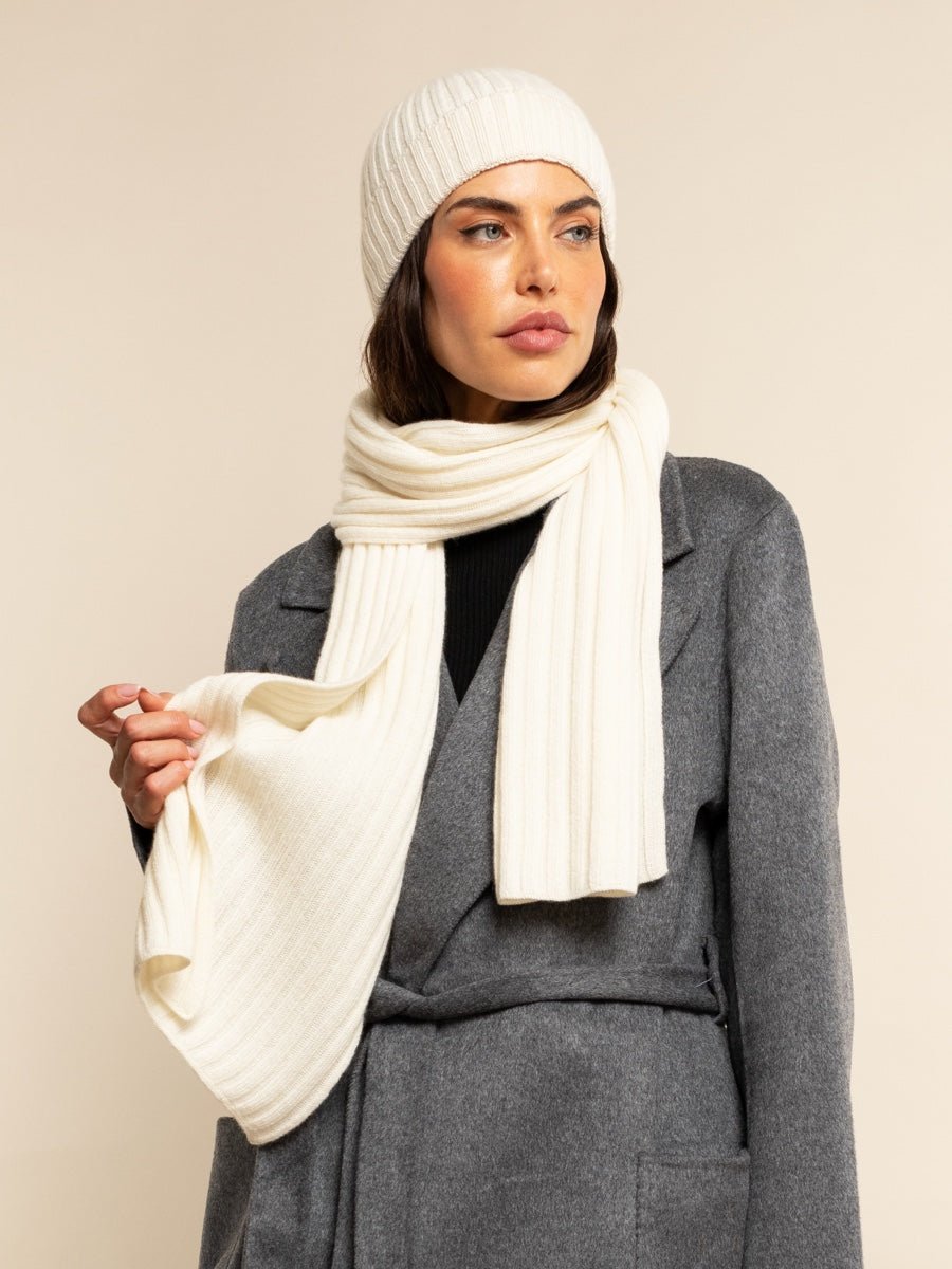 Milano (cream) - Italian 100% cashmere ribbed beanie (unisex) - Che Cose Belle