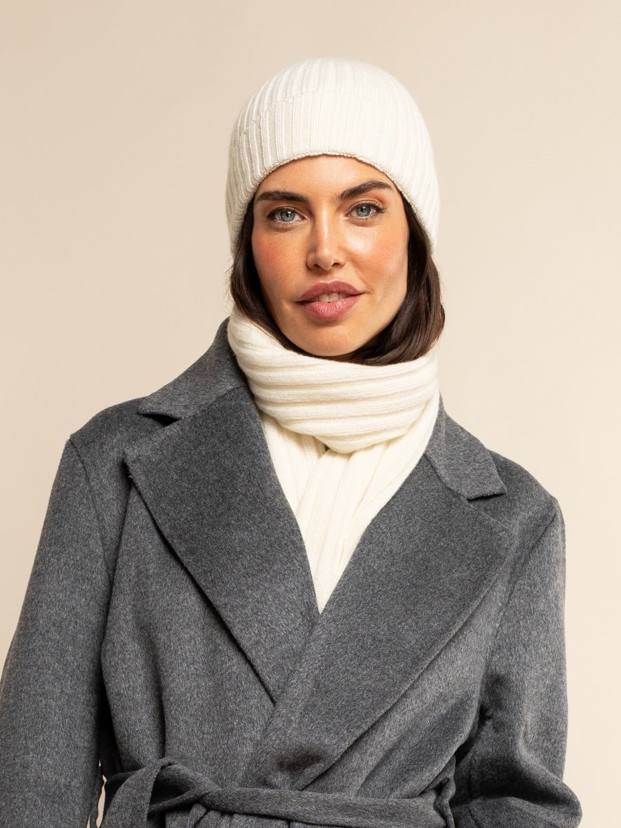 Milano (cream) - Italian 100% cashmere ribbed beanie (unisex) - Che Cose Belle