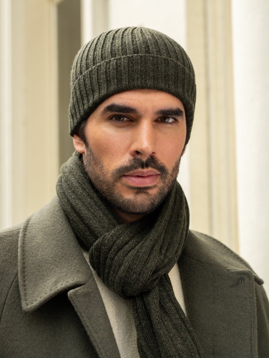 Milano (dark green) - Italian 100% cashmere ribbed beanie (unisex) - Che Cose Belle
