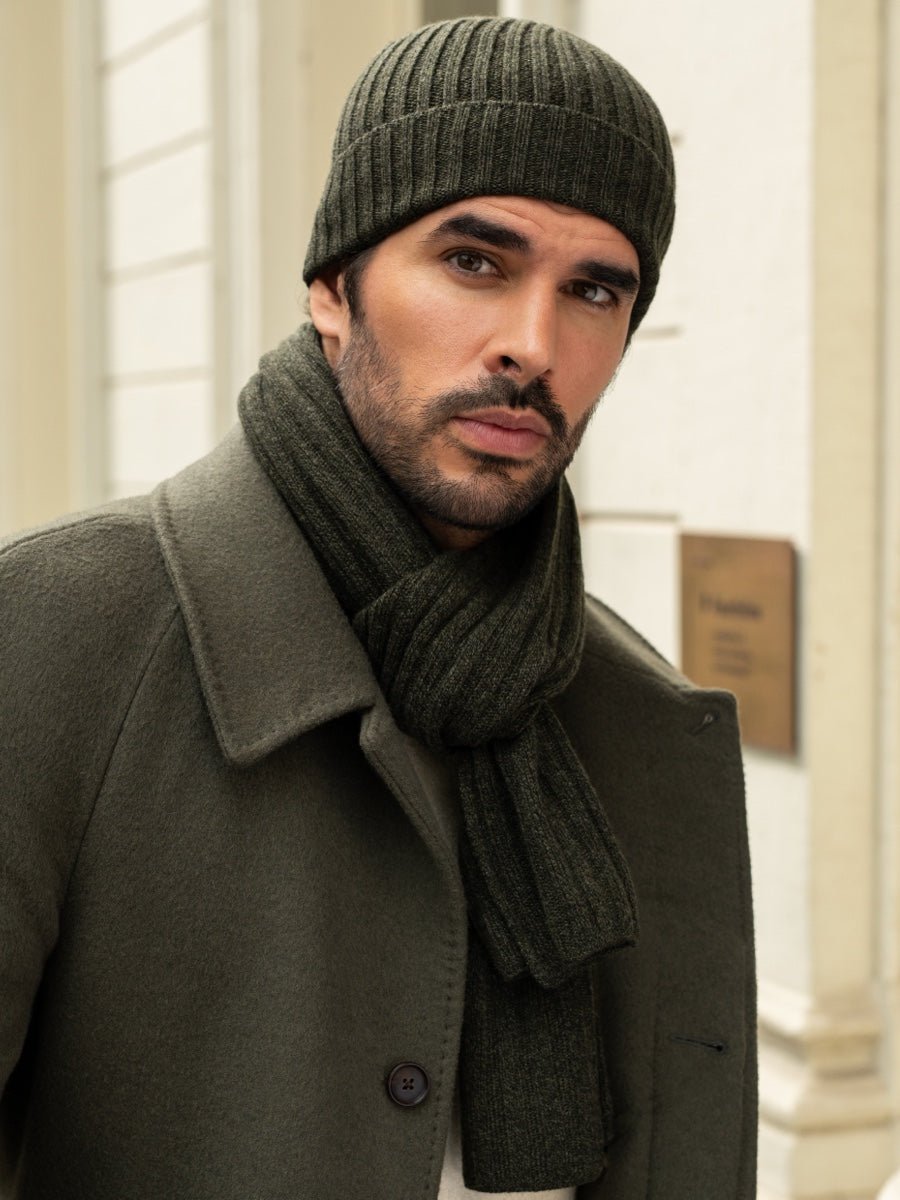 Milano (dark green) - Italian 100% cashmere ribbed beanie (unisex) - Che Cose Belle