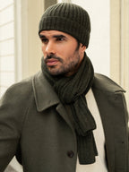 Milano (dark green) - Italian 100% cashmere ribbed beanie (unisex) - Che Cose Belle
