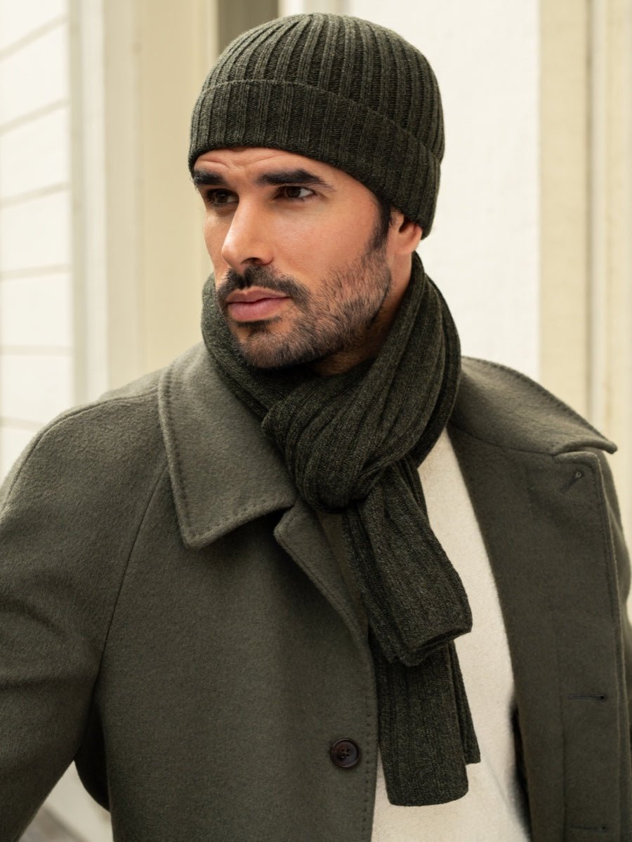 Milano (dark green) - Italian 100% cashmere ribbed beanie (unisex) - Che Cose Belle