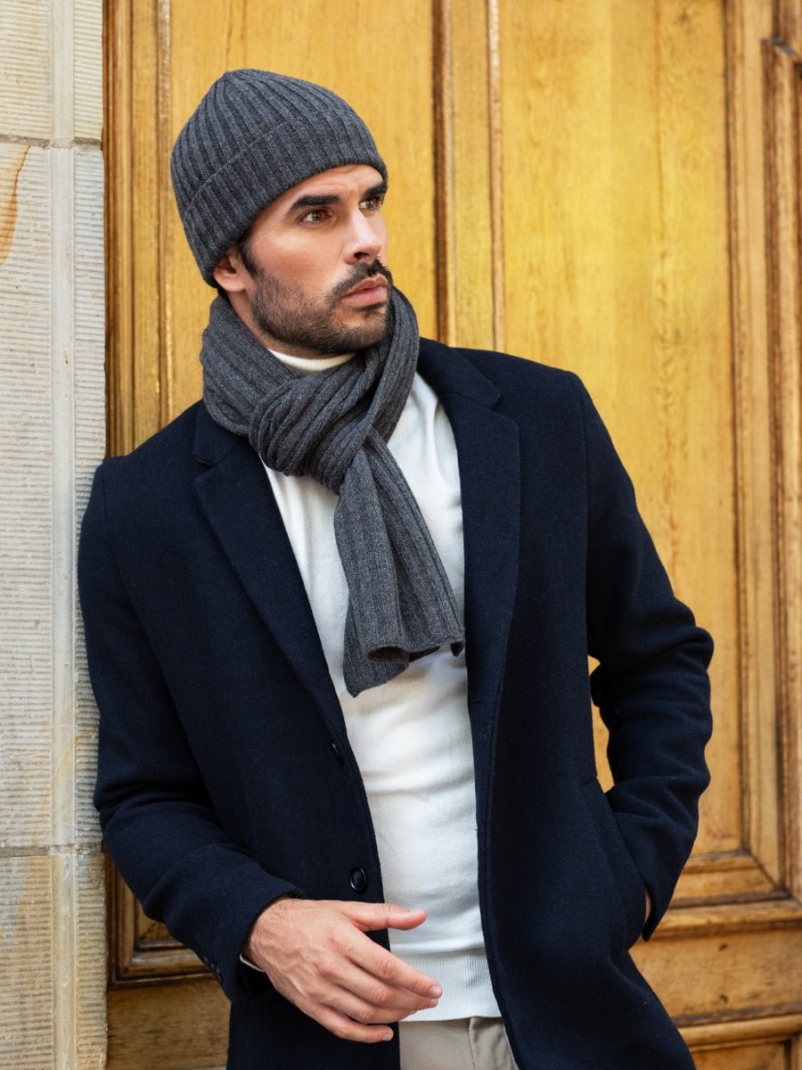 Milano (dark grey) - Italian 100% cashmere ribbed beanie (unisex) - Che Cose Belle