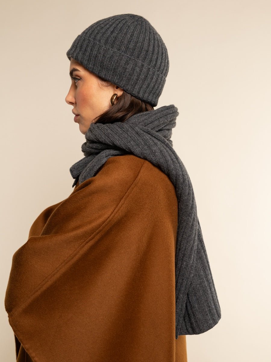 Milano (dark grey) - Italian 100% cashmere ribbed beanie (unisex) - Che Cose Belle