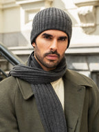 Milano (dark grey) - Italian 100% cashmere ribbed beanie (unisex) - Che Cose Belle