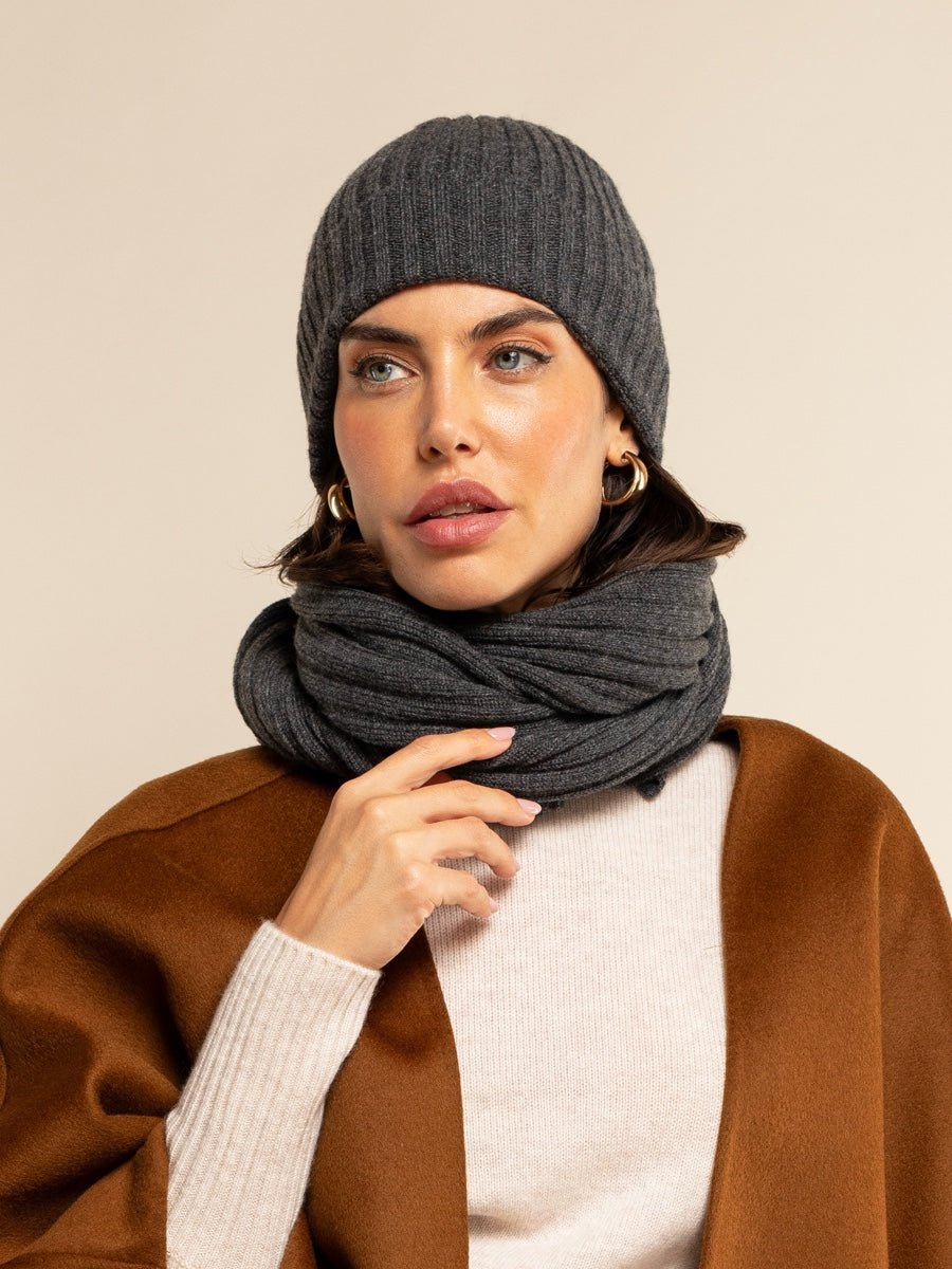 Milano (dark grey) - Italian 100% cashmere ribbed beanie (unisex) - Che Cose Belle