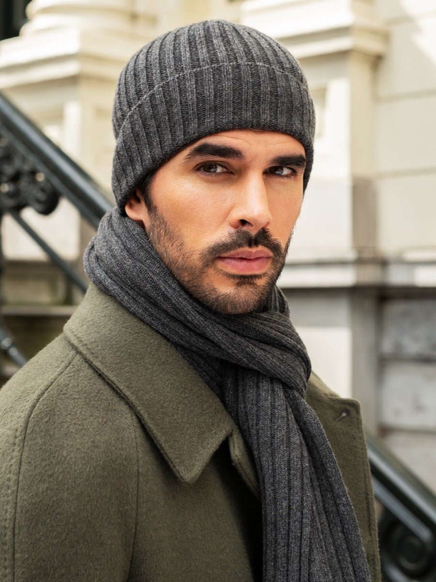 Milano (dark grey) - Italian 100% cashmere ribbed beanie (unisex) - Che Cose Belle