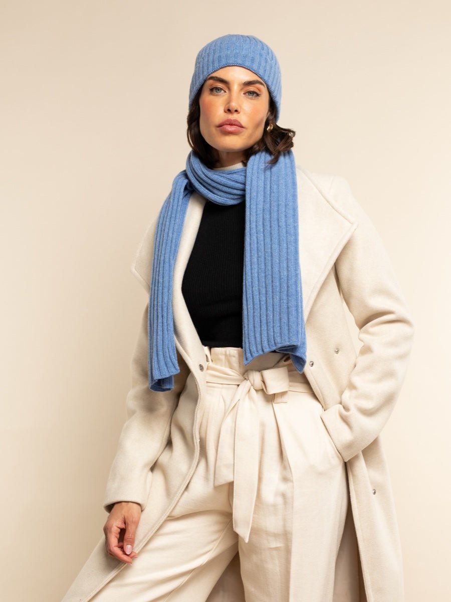 Milano (light blue) - Italian 100% cashmere ribbed beanie (unisex) - Che Cose Belle