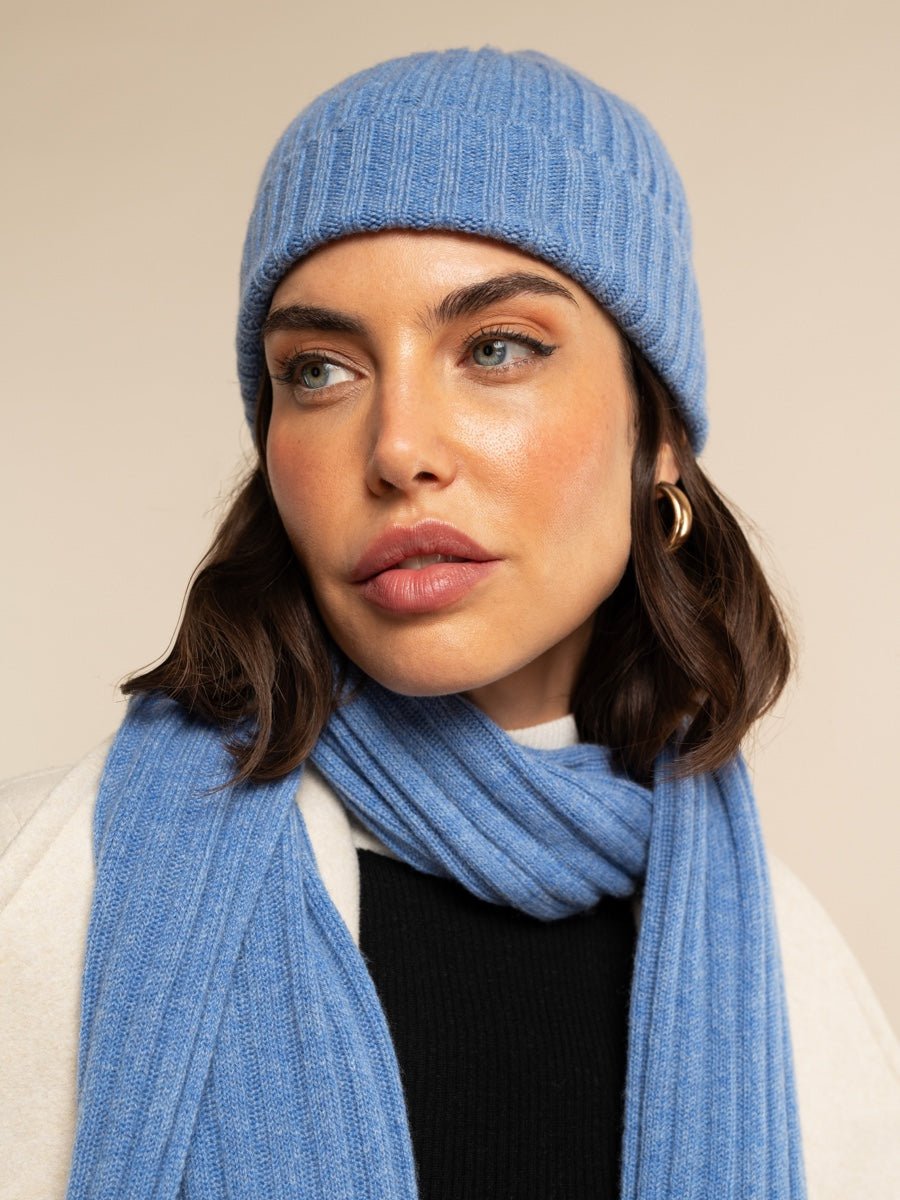 Milano (light blue) - Italian 100% cashmere ribbed beanie (unisex) - Che Cose Belle
