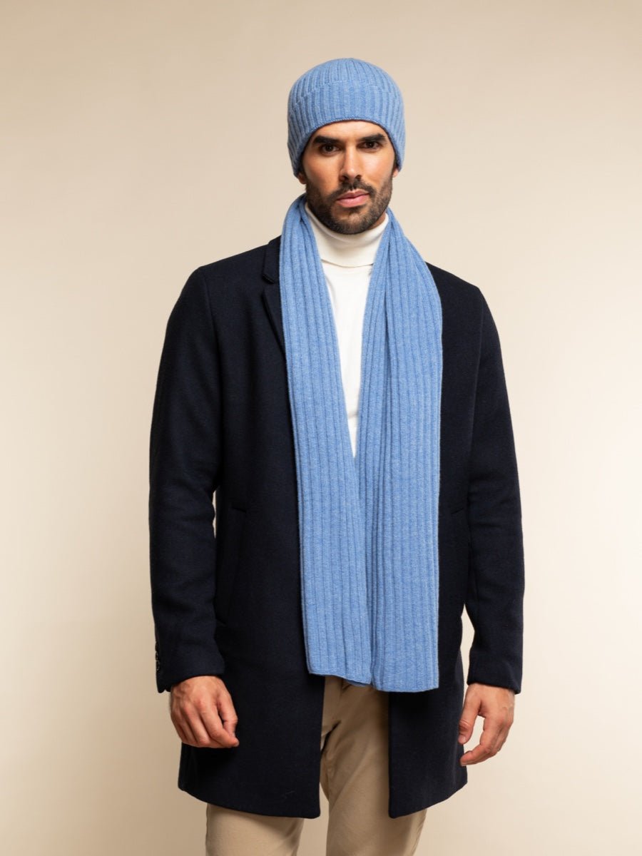 Milano (light blue) - Italian 100% cashmere ribbed beanie (unisex) - Che Cose Belle