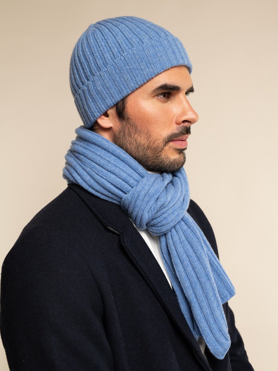 Milano (light blue) - Italian 100% cashmere ribbed beanie (unisex) - Che Cose Belle