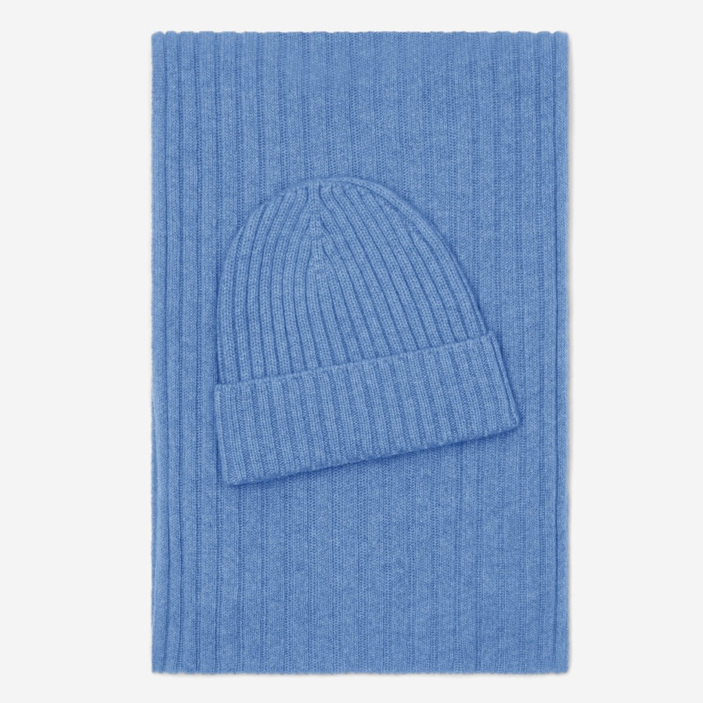 Milano (light blue) - Italian 100% cashmere ribbed beanie (unisex) - Che Cose Belle