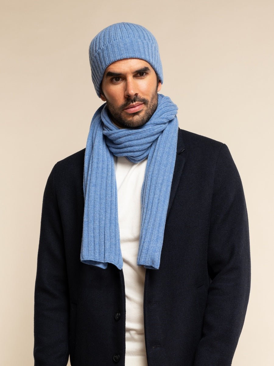 Milano (light blue) - Italian 100% cashmere ribbed beanie (unisex) - Che Cose Belle