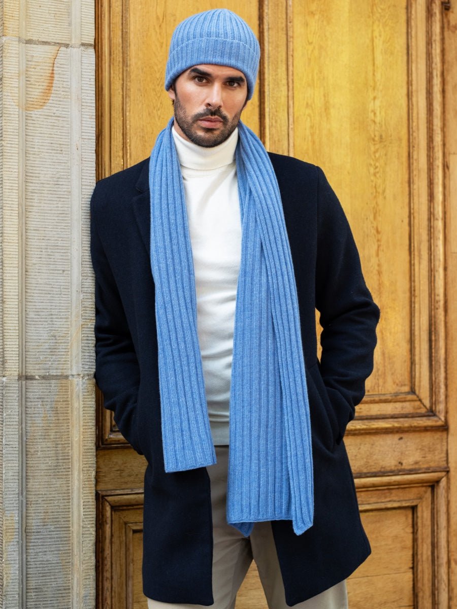 Milano (light blue) - Italian 100% cashmere ribbed beanie (unisex) - Che Cose Belle
