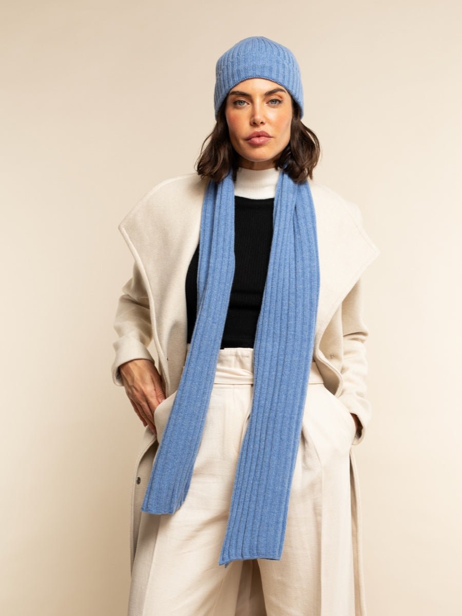 Milano (light blue) - Italian 100% cashmere ribbed beanie (unisex) - Che Cose Belle