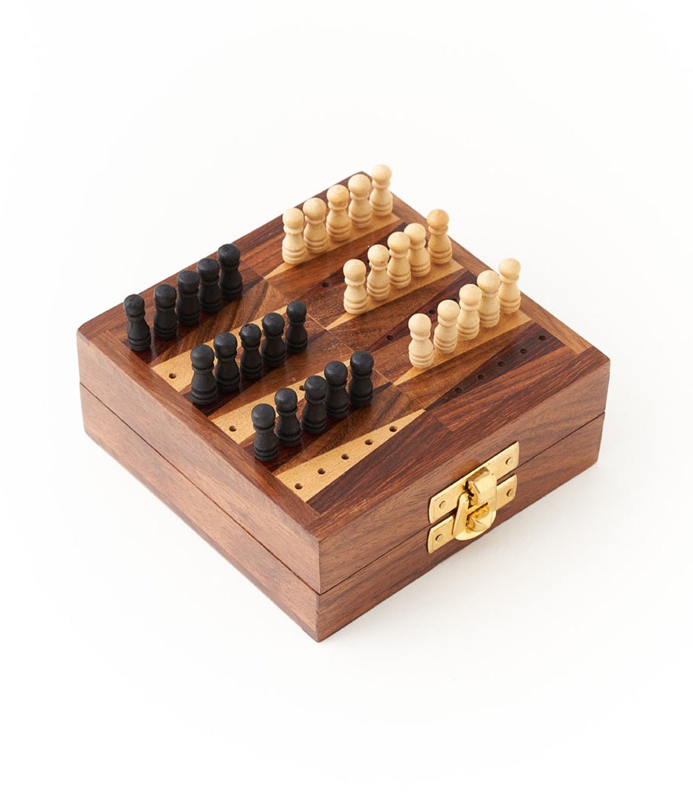 Mini Backgammon Travel Game Set - Handcrafted Wood - Che Cose Belle