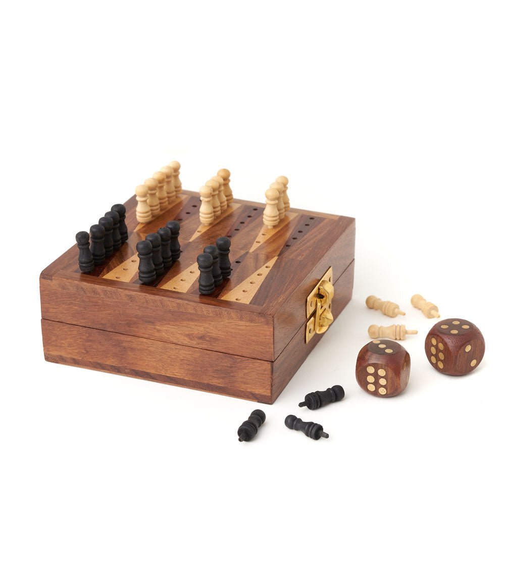 Mini Backgammon Travel Game Set - Handcrafted Wood - Che Cose Belle