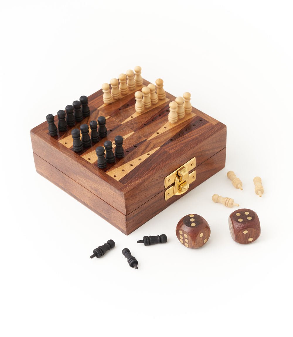 Mini Backgammon Travel Game Set - Handcrafted Wood - Che Cose Belle