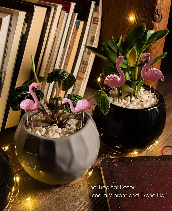 Mini Flamingos Figurines with Stakes - Set of 4 Small Flamingos Garden Gifts for Women Resin for Flower/Plant Pot Decorations - Miniature Fairy Garden - Che Cose Belle