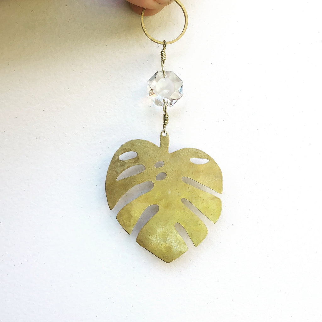 Mini Mini Monstera Suncatcher With Vintage Glass Crystal - Che Cose Belle