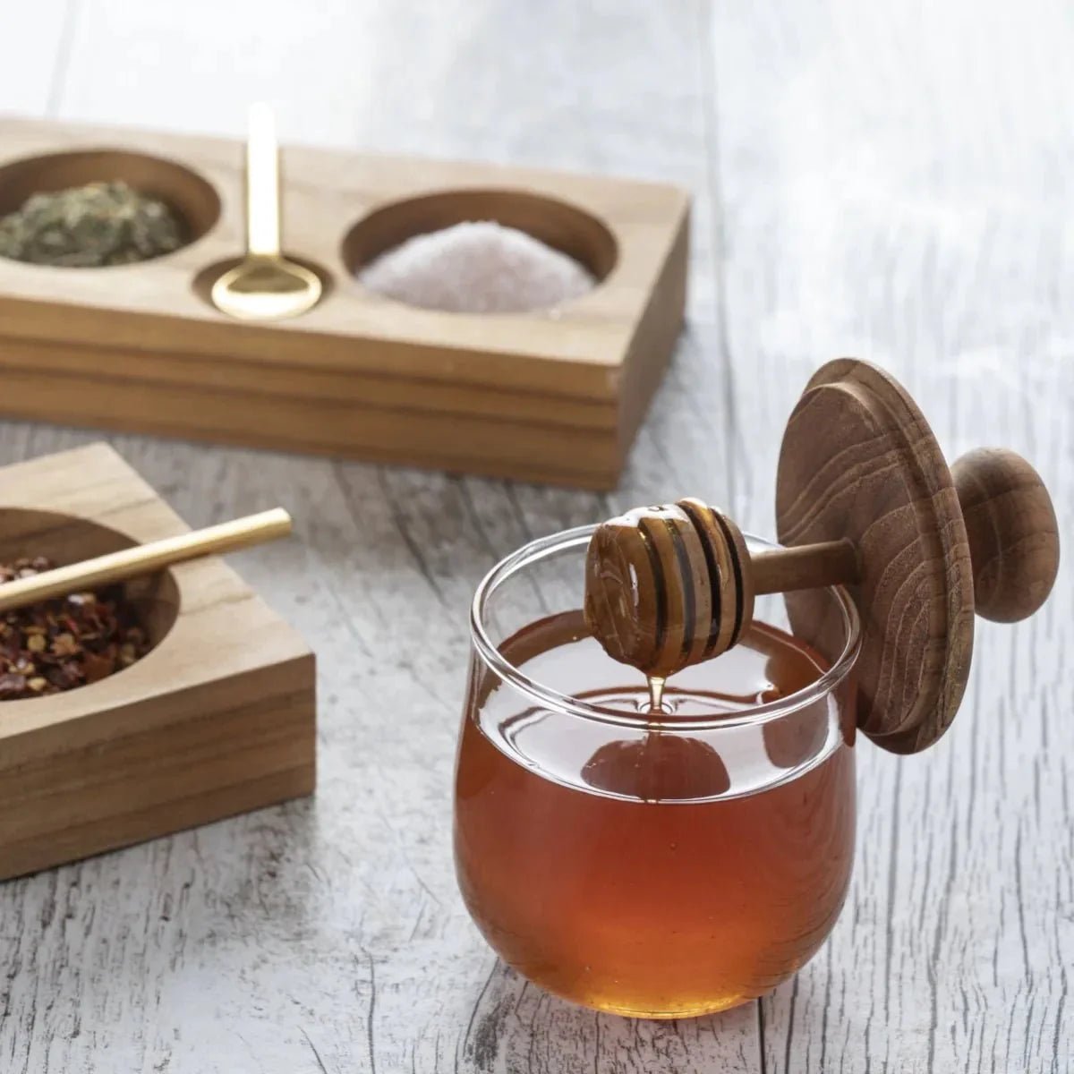 Mini Teak & Glass Honey Jar - Che Cose Belle