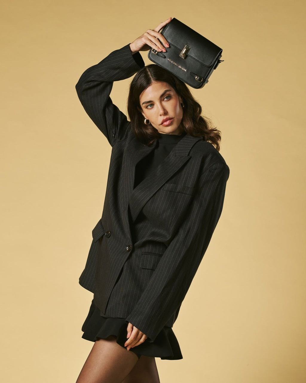 Mirella (black) - Italian calf leather women's crossbody bag (with shoulder strap) - Che Cose Belle