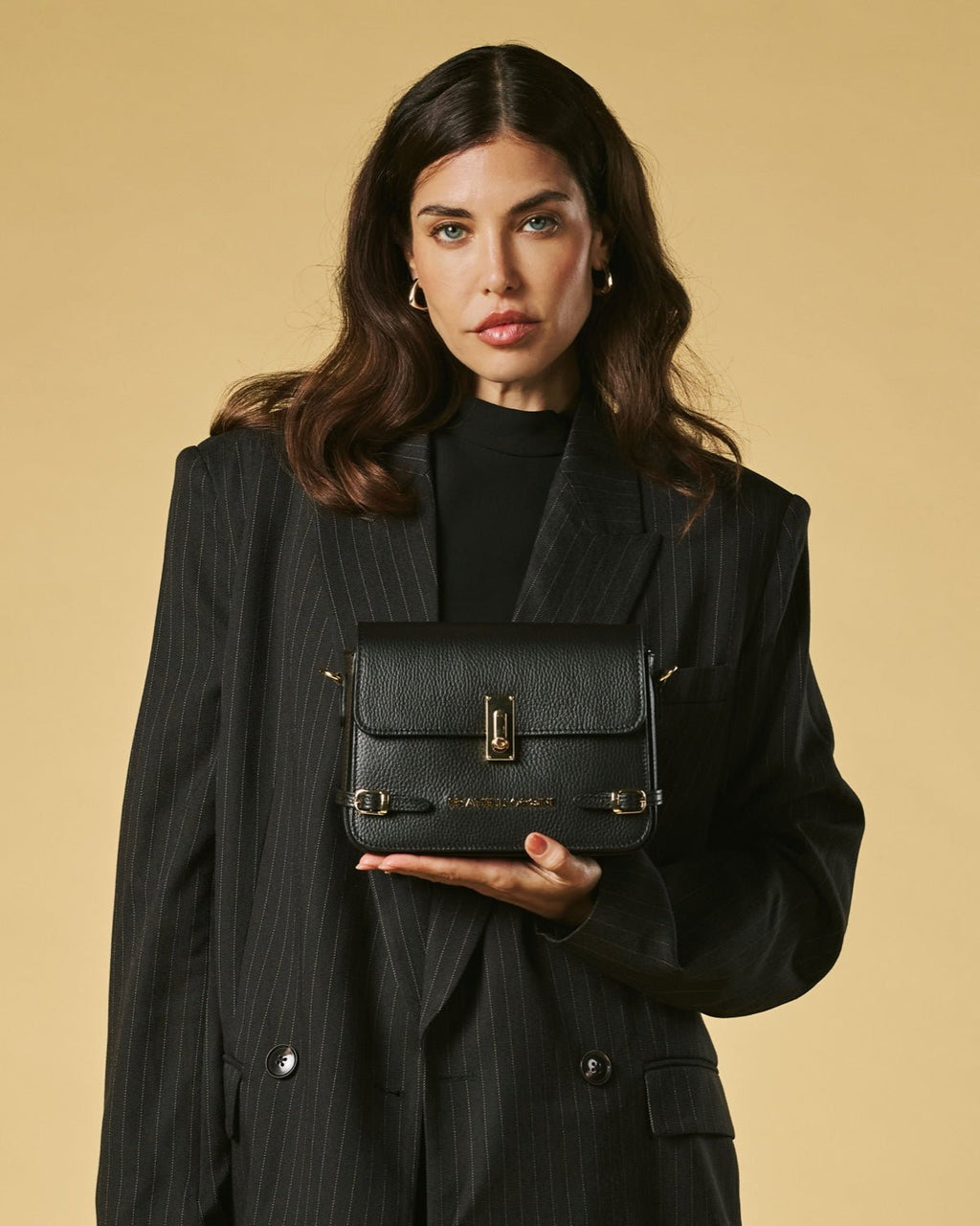 Mirella (black) - Italian calf leather women's crossbody bag (with shoulder strap) - Che Cose Belle