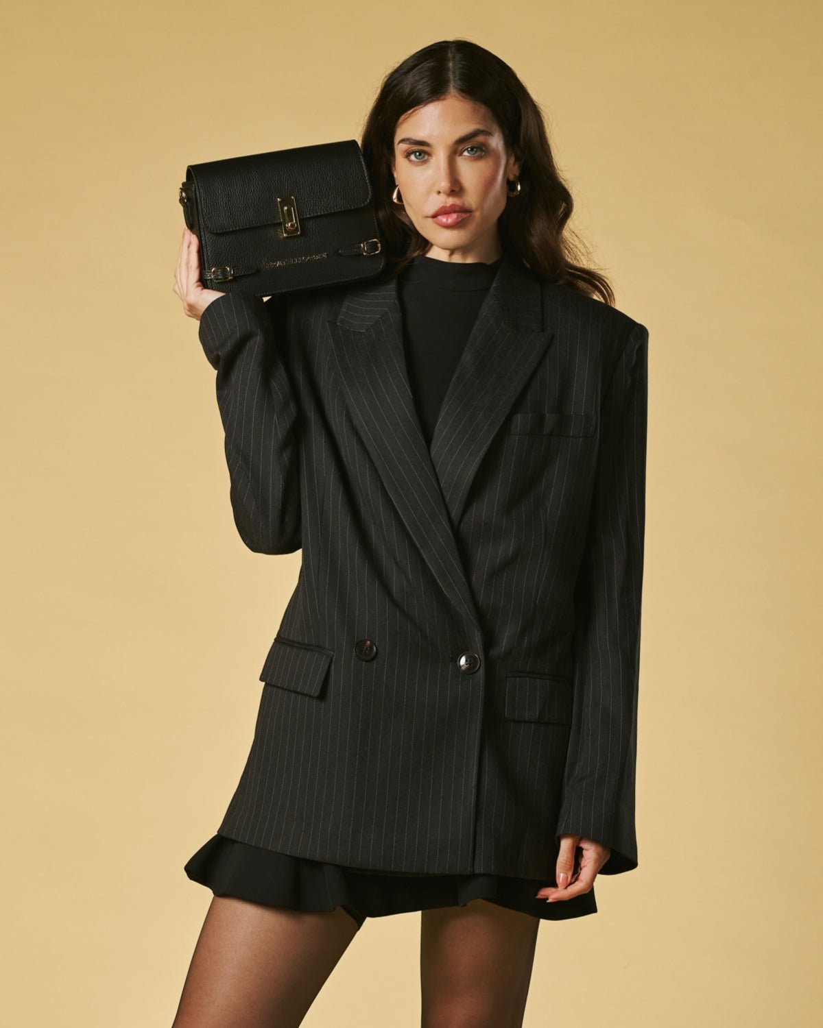 Mirella (black) - Italian calf leather women's crossbody bag (with shoulder strap) - Che Cose Belle