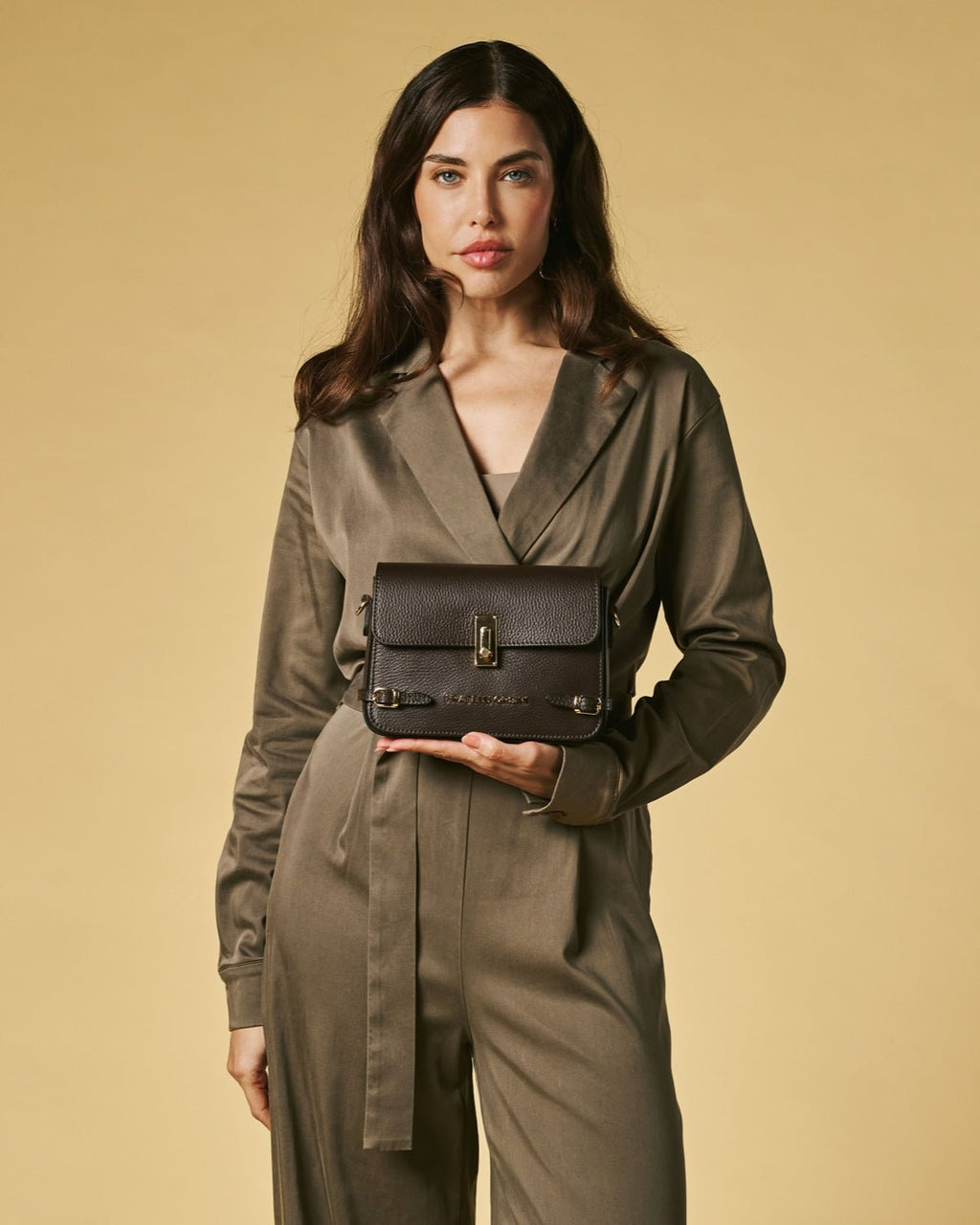 Mirella (dark brown) - Italian calf leather women's crossbody bag (with shoulder strap) - Che Cose Belle
