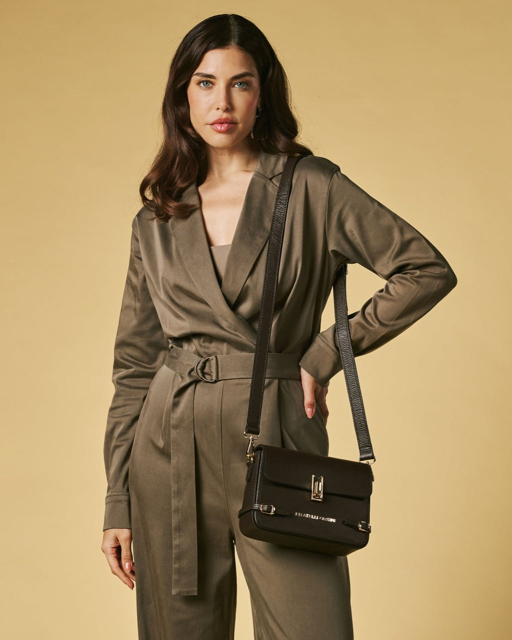 Mirella (dark brown) - Italian calf leather women's crossbody bag (with shoulder strap) - Che Cose Belle