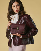 Mirella (eggplant) - Italian calf leather women's crossbody bag (with shoulder strap) - Che Cose Belle
