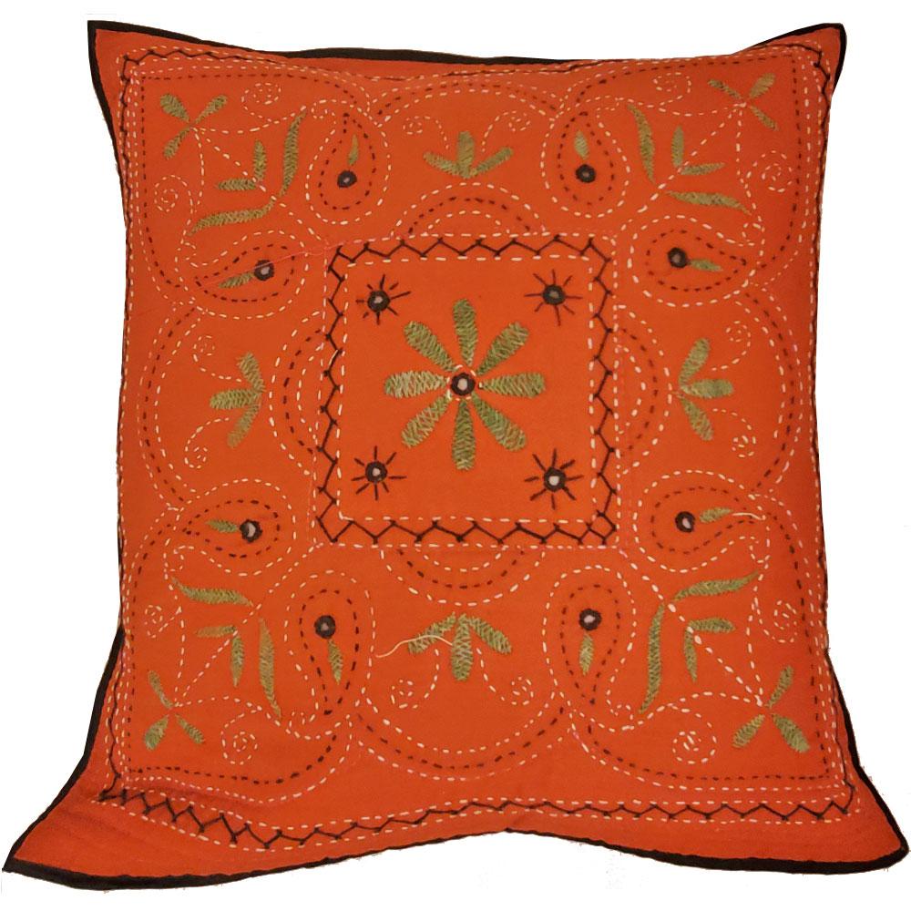 Mirror Work Aari Embroidered Cushion Cover Boho Handmade