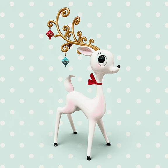 Miss Fluff 21" Retro White Miss Deer With Ornament Antlers Christmas Decor *SHIPS JULY - Che Cose Belle