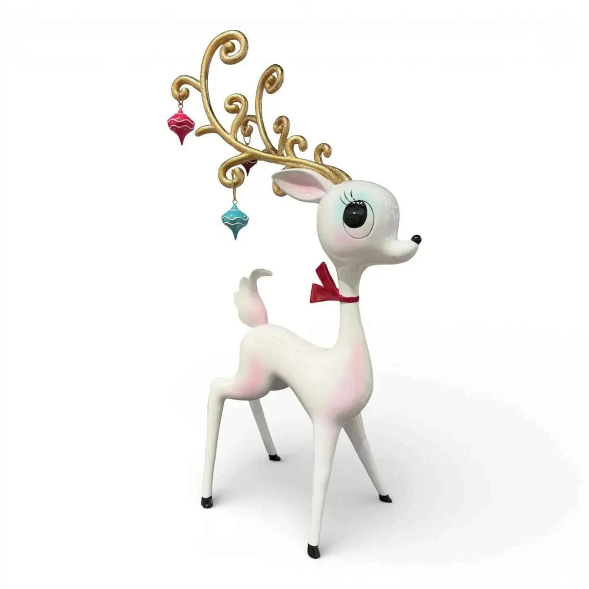 Miss Fluff 21" Retro White Miss Deer With Ornament Antlers Christmas Decor *SHIPS JULY - Che Cose Belle