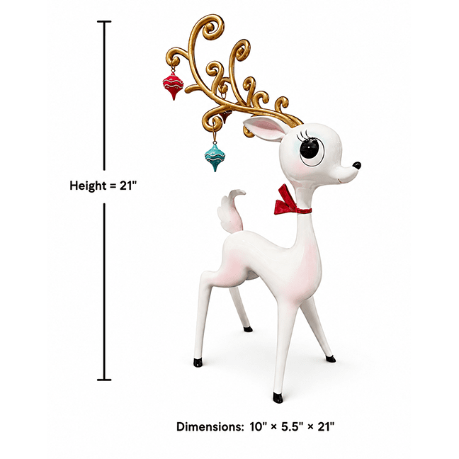 Miss Fluff 21" Retro White Miss Deer With Ornament Antlers Christmas Decor *SHIPS JULY - Che Cose Belle