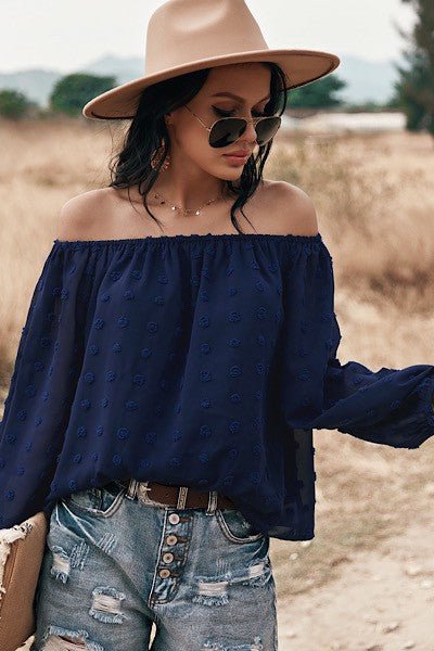 Miss Sparkling Off Shoulder Long Sleeve Dotted Top - Che Cose Belle