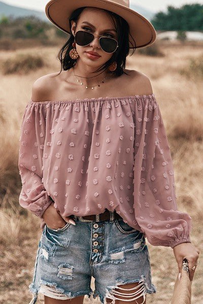 Miss Sparkling Off Shoulder Long Sleeve Dotted Top - Che Cose Belle