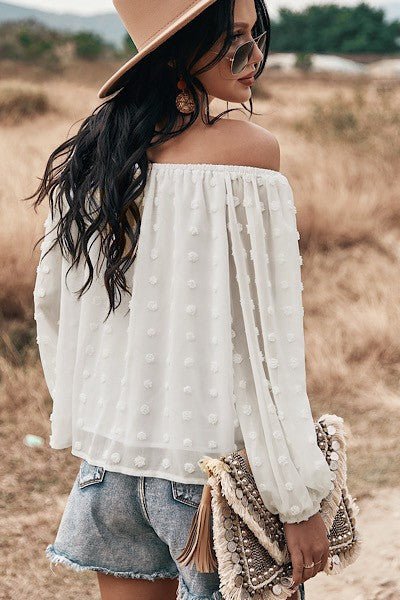 Miss Sparkling Off Shoulder Long Sleeve Dotted Top - Che Cose Belle