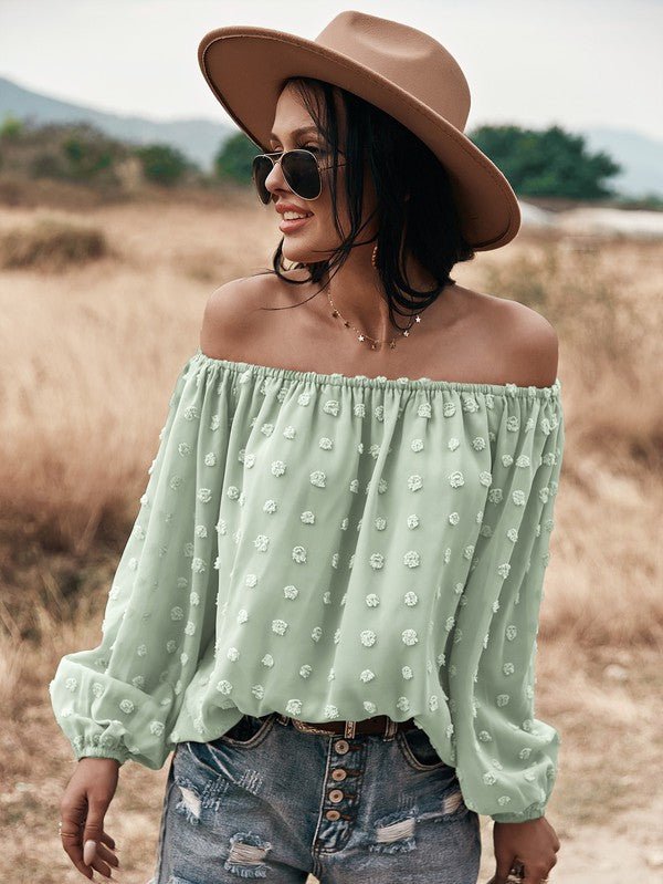Miss Sparkling Off Shoulder Long Sleeve Dotted Top - Che Cose Belle